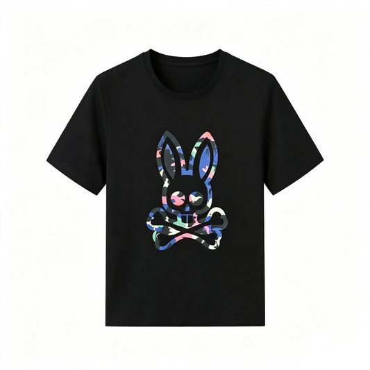 Psycho Bunny Pastel Camo Tee – Black Tropical Camouflage Streetwear T-Shirt