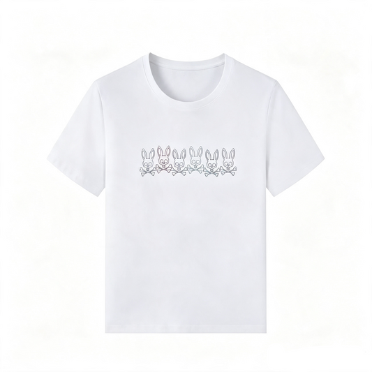 Psycho Bunny Repeat Line Tee – White Minimalist Streetwear T-Shirt