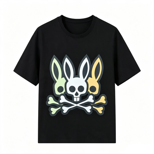 Psycho Bunny Triple Icon Tee – Black Tricolor Layered Streetwear T-Shirt