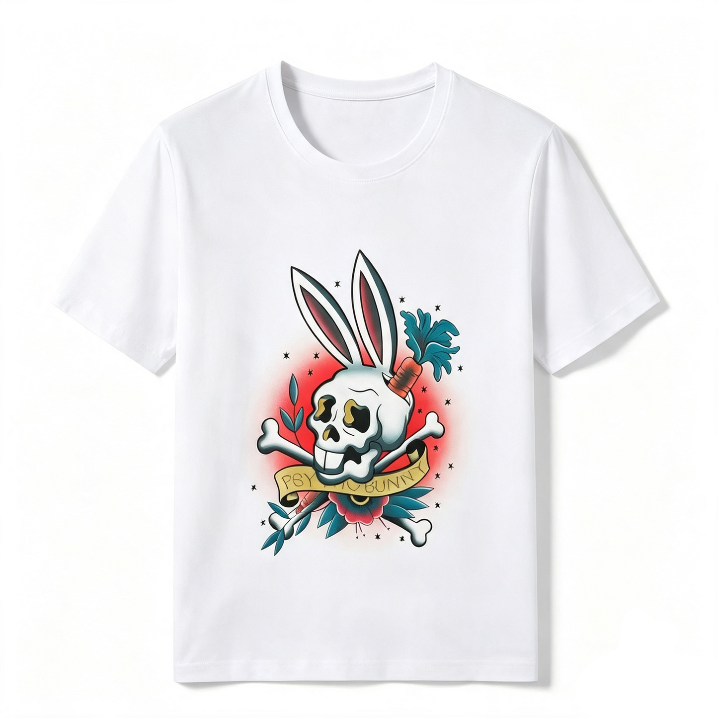 Psycho Bunny Tattoo Graphic Tee – White American Traditional Streetwear T-Shirt