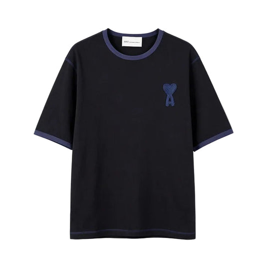 AMI Paris Ami de Cœur Ringer T-Shirt | Black / Slate Blue