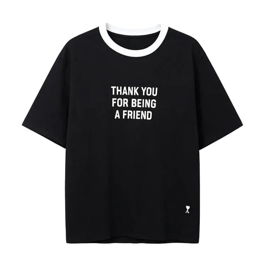AMI Paris "Thank You For Being A Friend" Ringer T-Shirt | Black