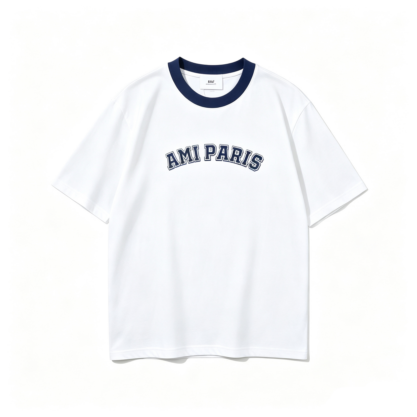AMI Paris Arch Logo Ringer T-Shirt — White / Navy