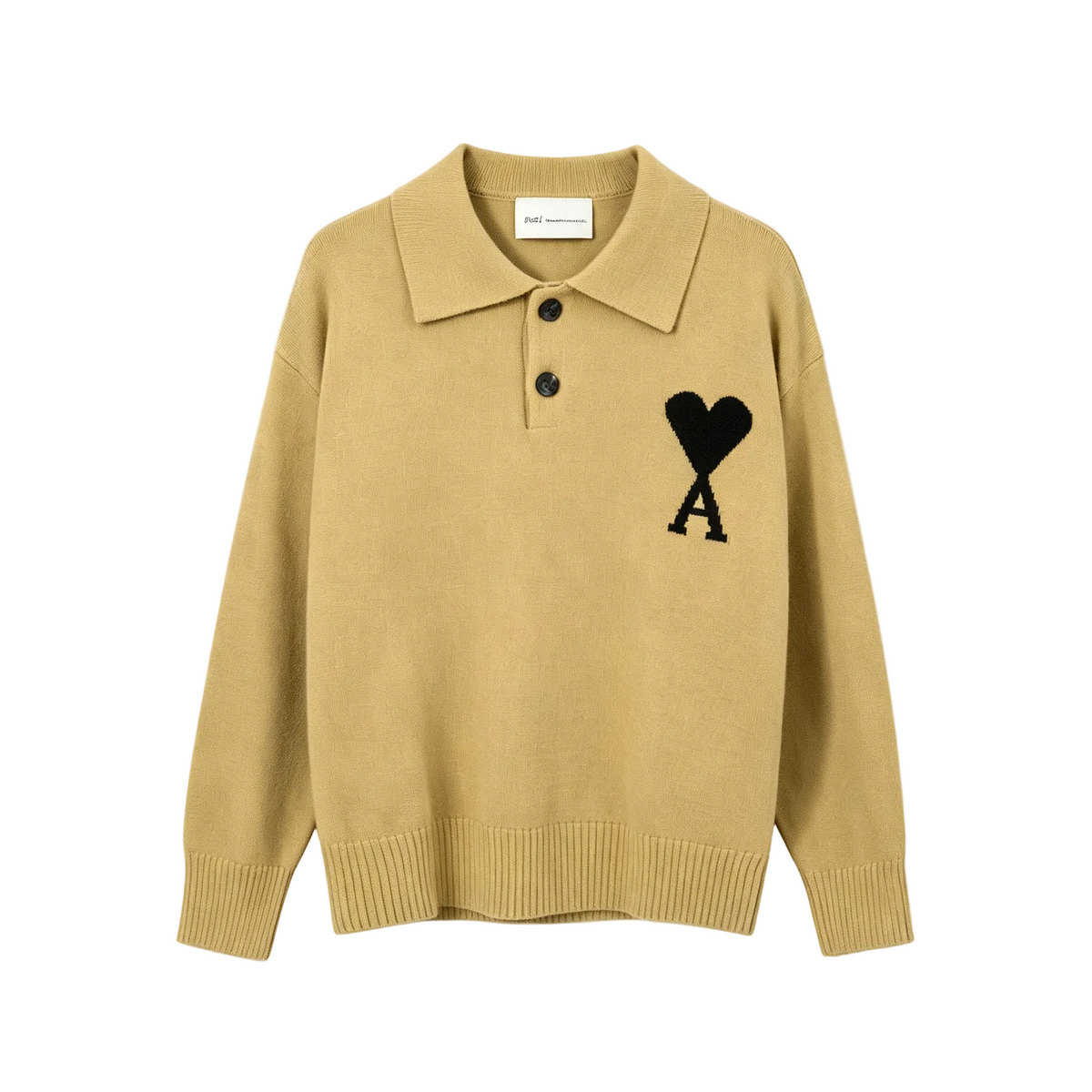 AMI Paris Ami de Cœur Knit Polo Sweater | White / Brown / Grey / Apricot