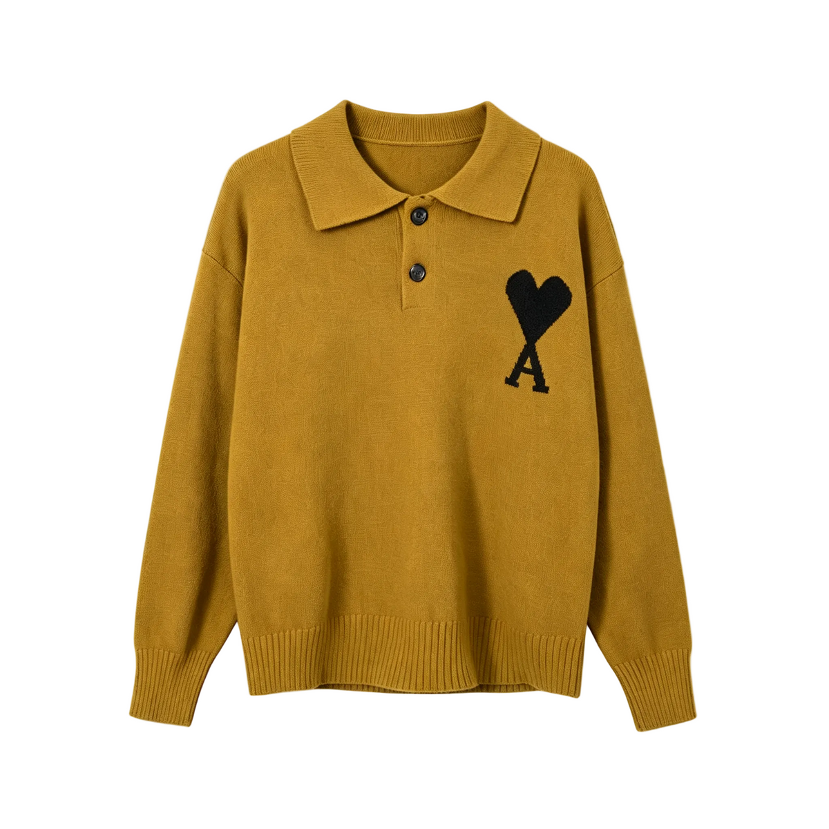 AMI Paris Ami de Cœur Knit Polo Sweater | White / Brown / Grey / Apricot