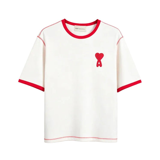 AMI Paris Ami de Cœur Ringer T-Shirt | Ecru / Red
