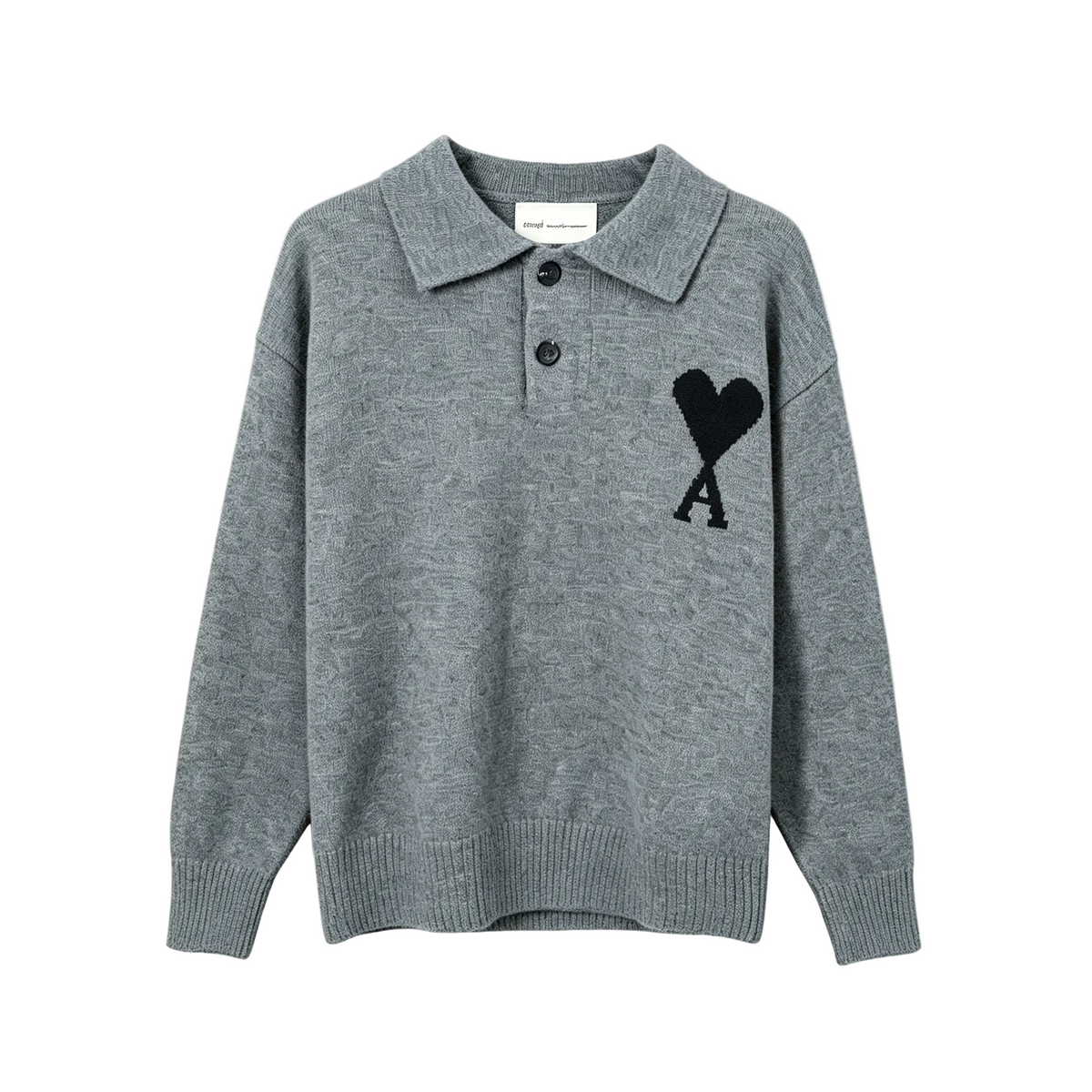 AMI Paris Ami de Cœur Knit Polo Sweater | White / Brown / Grey / Apricot