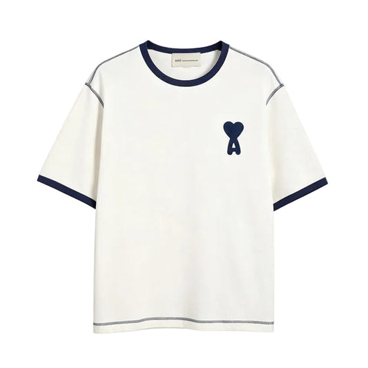 AMI Paris Ami de Cœur Ringer T-Shirt | Ecru / Navy