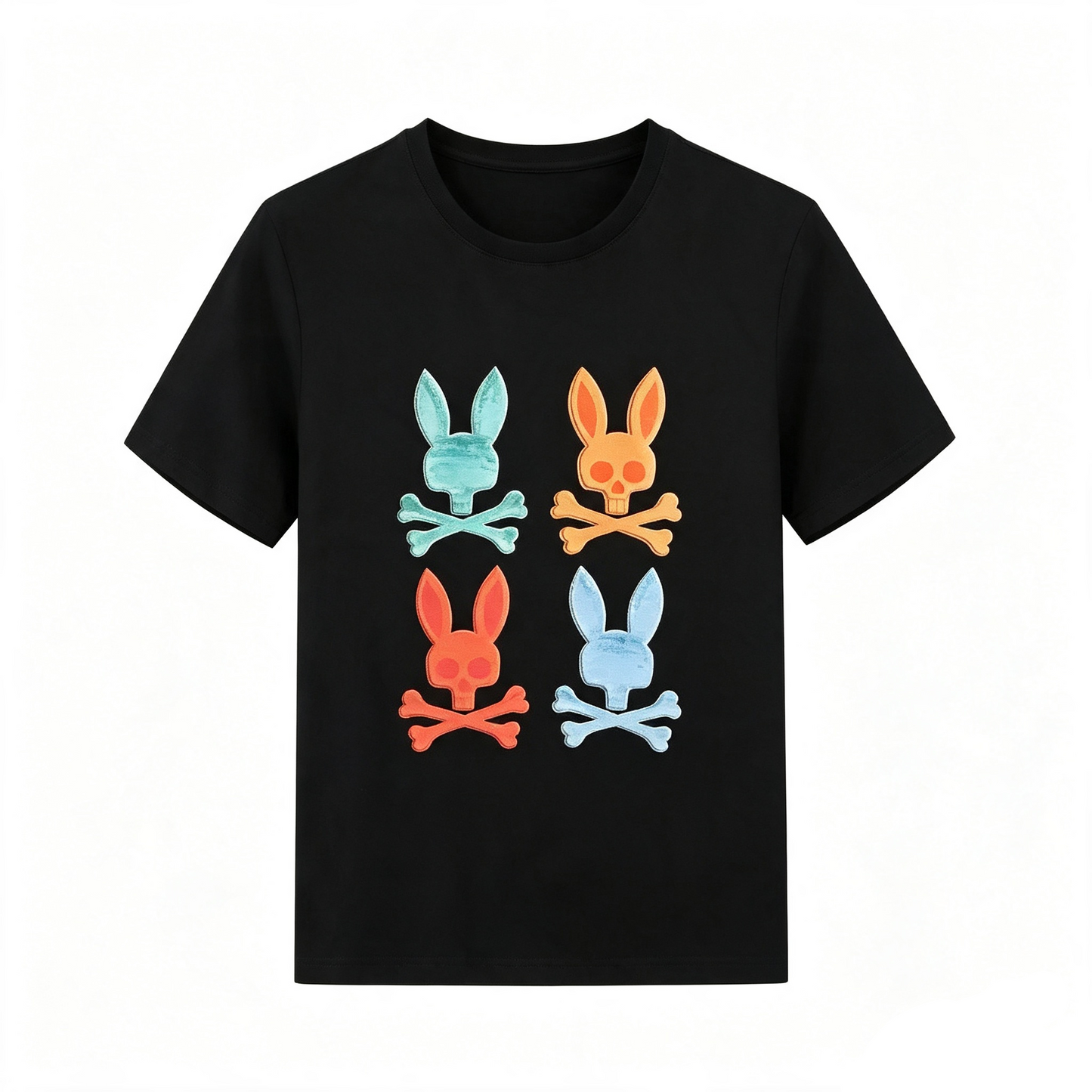 Psycho Bunny Pop Art Grid Tee – Black Four-Color Warhol-Inspired Streetwear T-Shirt