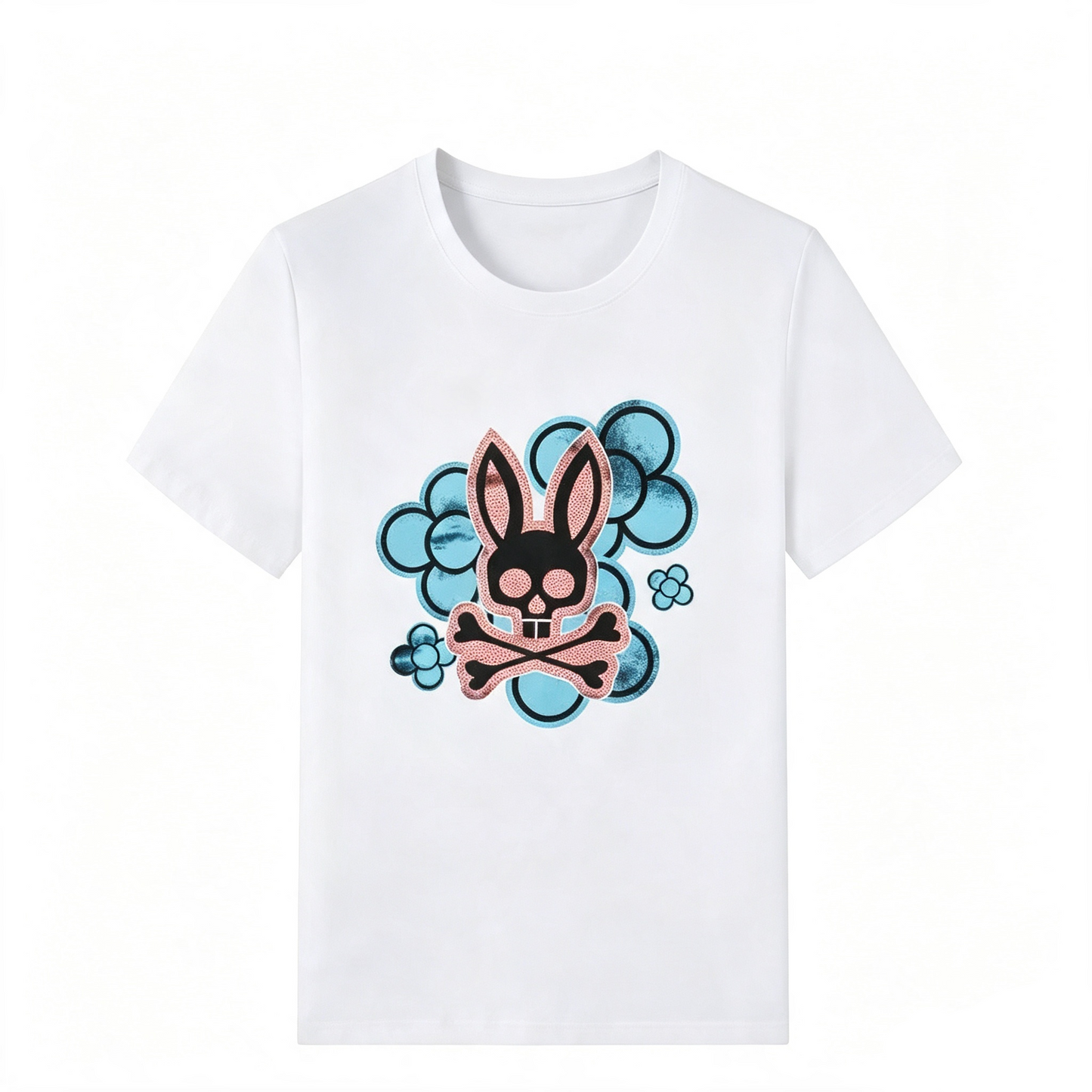 Psycho Bunny Graphic Tee – White Floral Streetwear T-Shirt