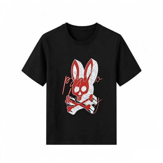 Psycho Bunny Sketch Script Tee – Black Red Deconstructed Streetwear T-Shirt