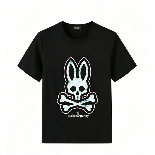 Psycho Bunny Marble Crystal Tee – Black White Outline Luxury Streetwear T-Shirt
