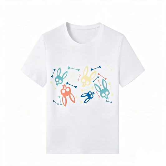 Psycho Bunny Scattered Allover Tee – White Pastel Multicolor Streetwear T-Shirt