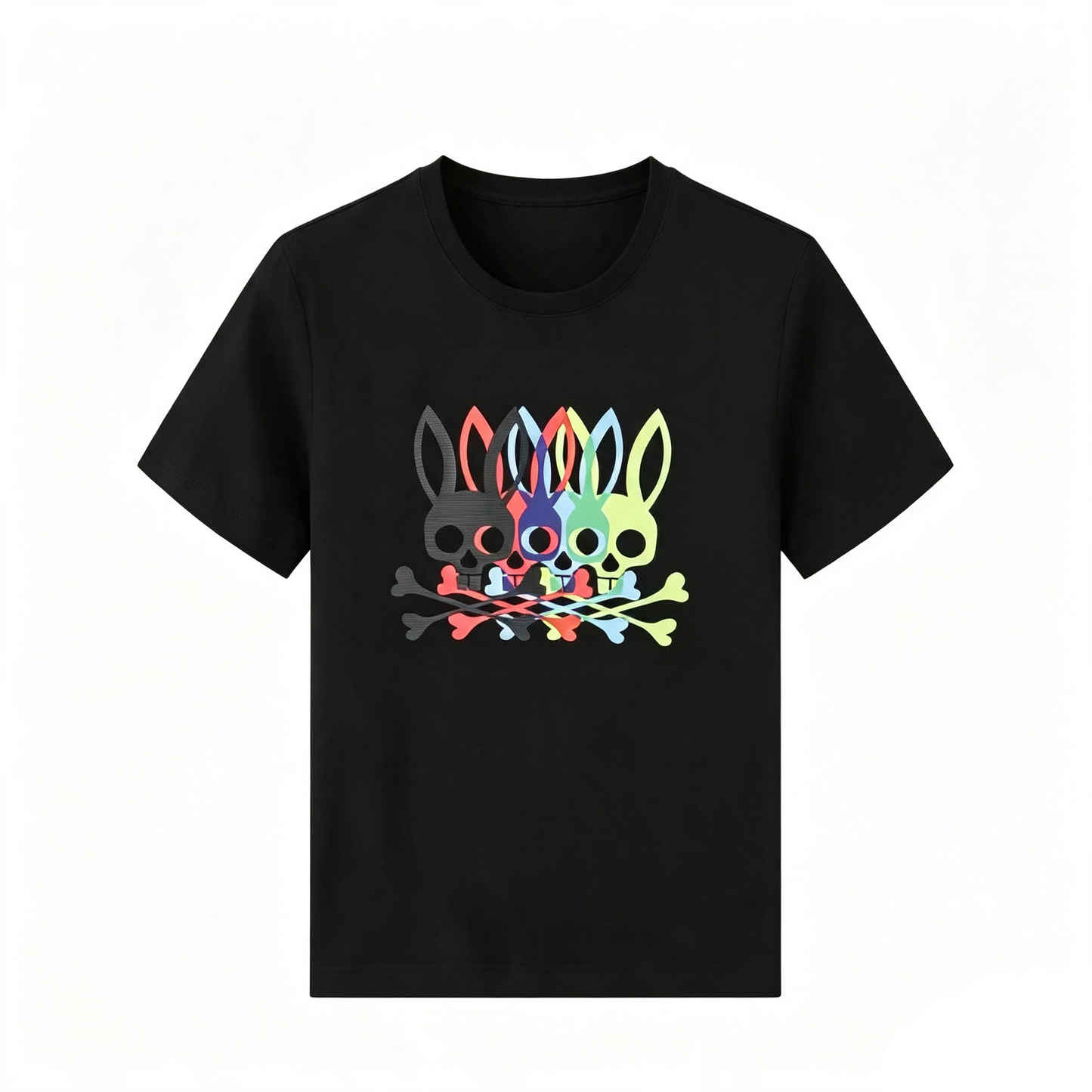 Psycho Bunny Quad Overlap Tee – Black Four-Color Double Exposure Streetwear T-Shirt