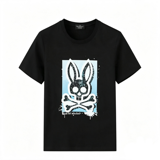 Psycho Bunny Spray Paint Tee – Black Sky Blue Graffiti Streetwear T-Shirt