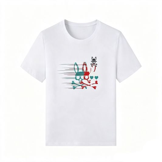 Psycho Bunny Speed Trio Tee – White Motion Graphic Streetwear T-Shirt