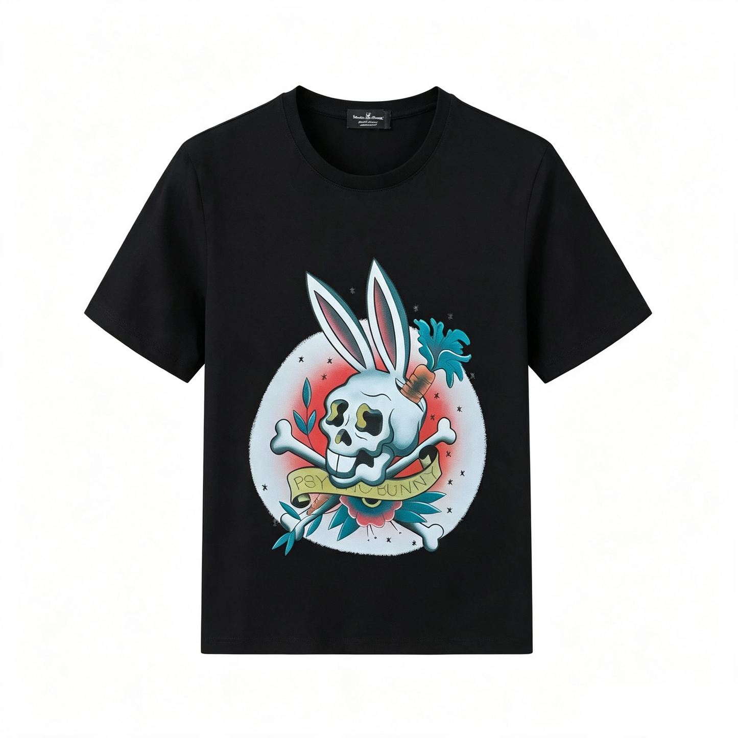 Psycho Bunny Tattoo Graphic Tee – Black American Traditional Streetwear T-Shirt