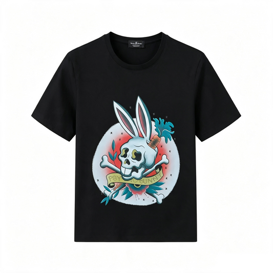 Psycho Bunny Tattoo Graphic Tee – Black American Traditional Streetwear T-Shirt