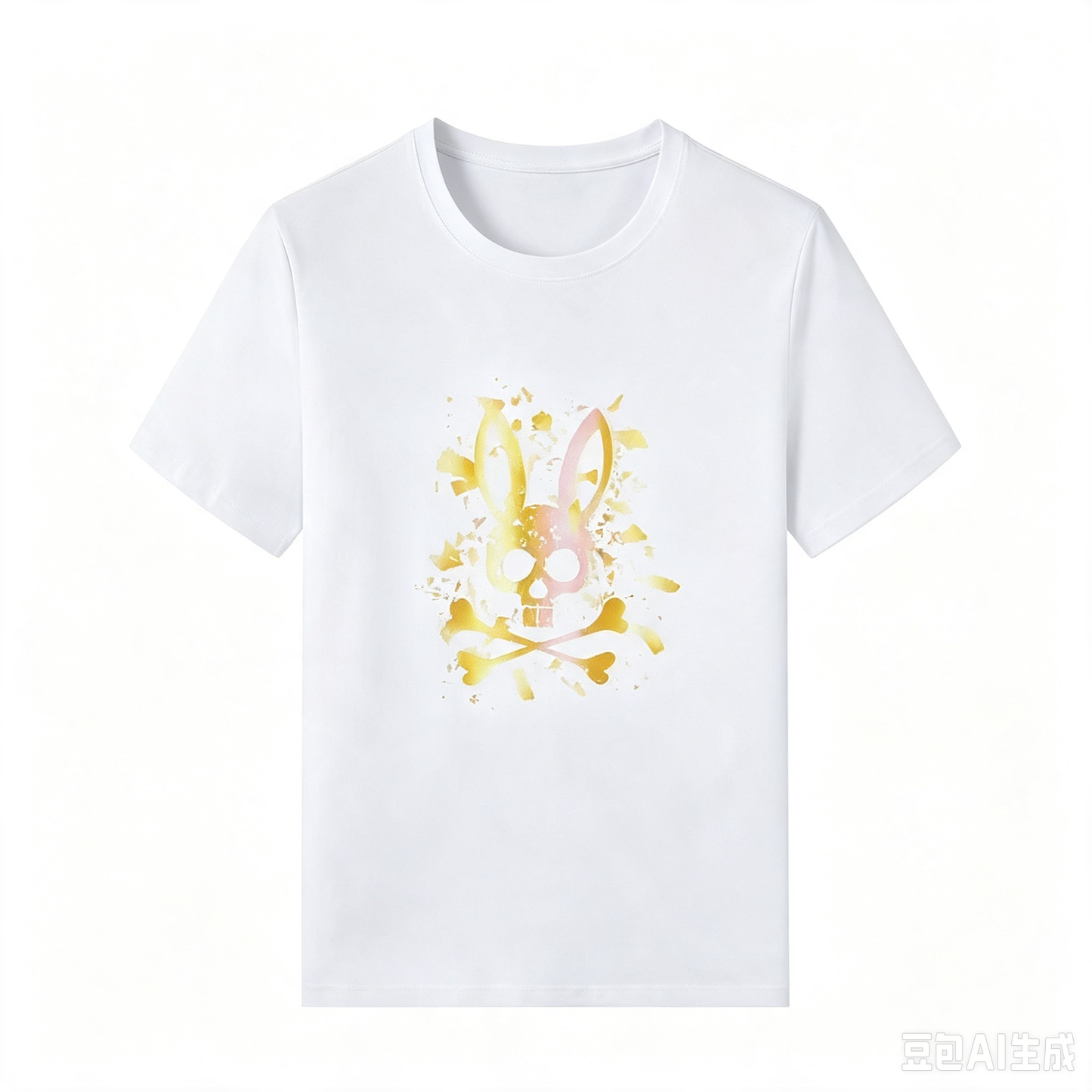 Psycho Bunny Shatter Explosion Tee – White Gold Rose Gradient Burst Streetwear T-Shirt