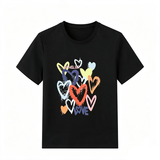 Psycho Bunny Multicolor Heart Graffiti Tee – Black Stacked Love Sketch Streetwear T-Shirt