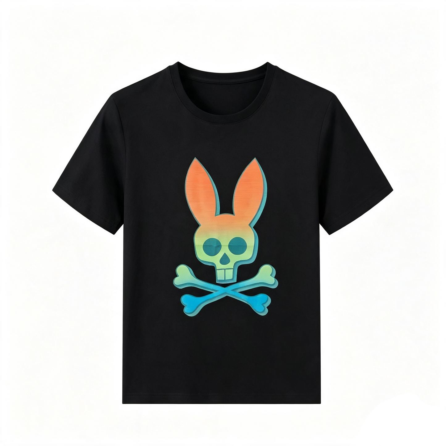 Psycho Bunny Painted Gradient Tee – Black Orange-to-Teal Streetwear T-Shirt