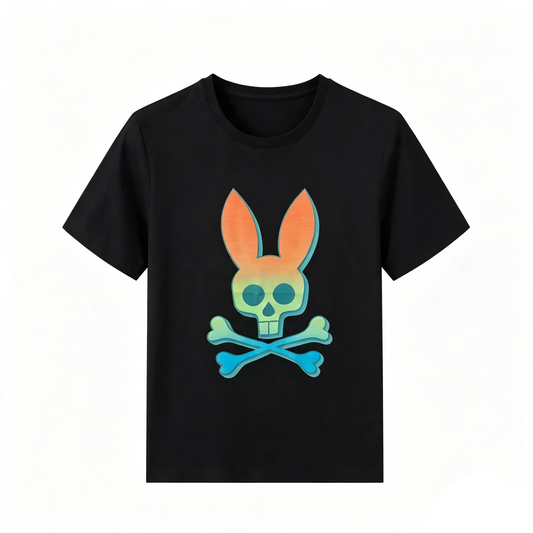 Psycho Bunny Painted Gradient Tee – Black Orange-to-Teal Streetwear T-Shirt