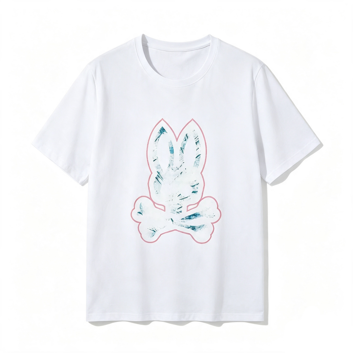 Psycho Bunny Marble Crystal Tee – White Pink Outline Luxury Streetwear T-Shirt