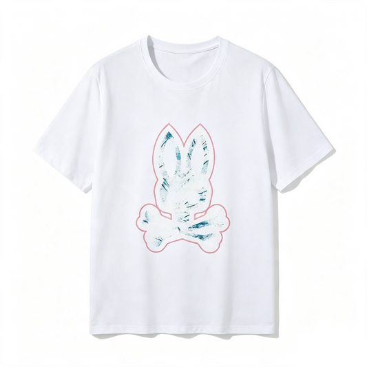 Psycho Bunny Marble Crystal Tee – White Pink Outline Luxury Streetwear T-Shirt