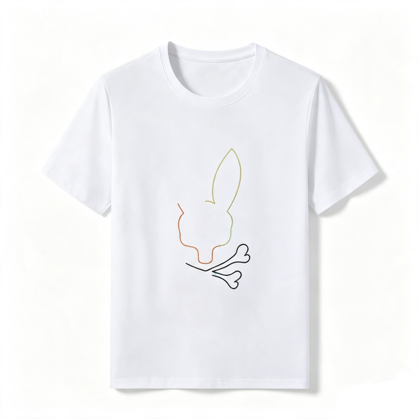 Psycho Bunny Warm Outline Tee – White Tonal Line Art Streetwear T-Shirt