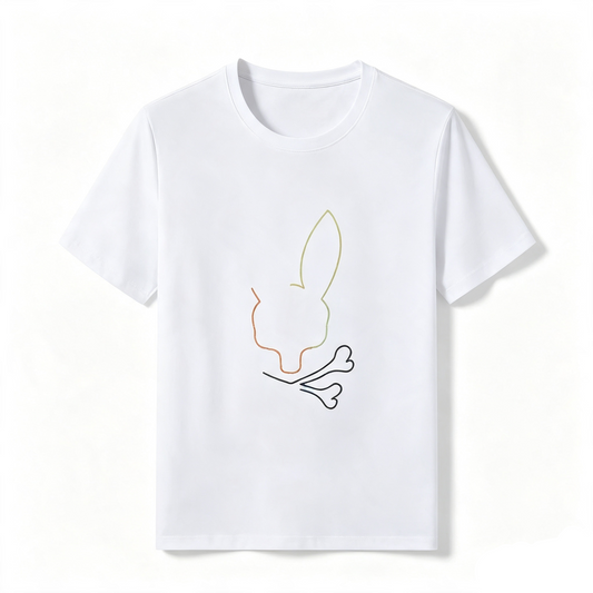 Psycho Bunny Warm Outline Tee – White Tonal Line Art Streetwear T-Shirt
