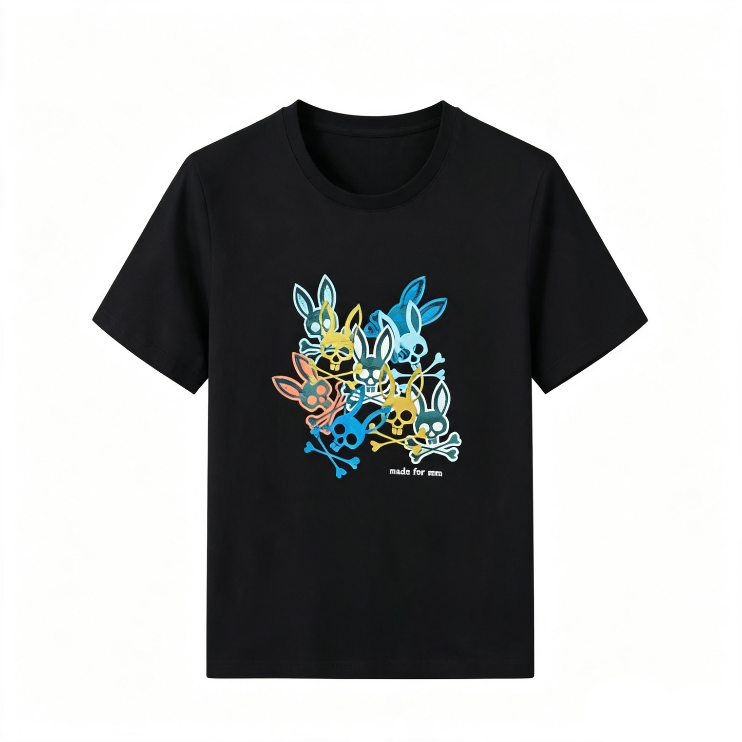 Psycho Bunny Multicolor Mob Tee – Black Seven-Icon Streetwear T-Shirt